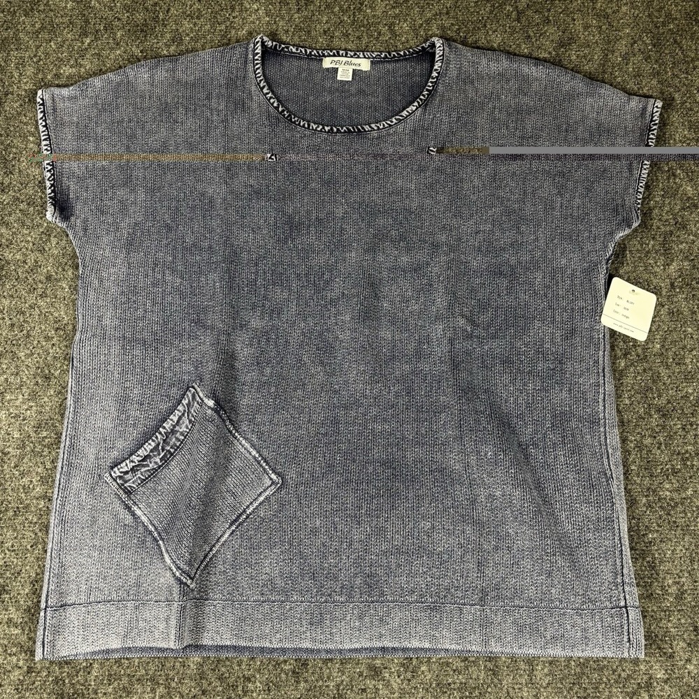 PBJ Blues Knit Top Womens Medium Indigo Ramie Cotton Short Sleeve BL381 New